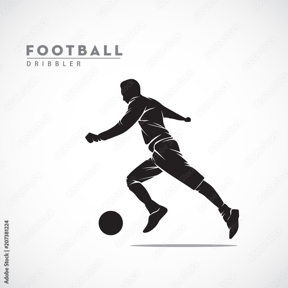silhouette football player dribbling the ball with fast run