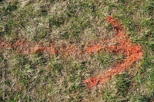 Painted arrow on the ground showing to the right.