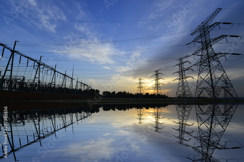 The power supply facilities of contour in the evening © qiujusong