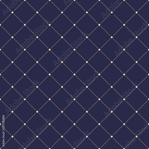 Geometric dotted vector navy blue and golden pattern. Seamless abstract modern texture for wallpapers and backgrounds