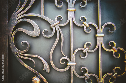 ornate wrought-iron elements of metal gate decoration