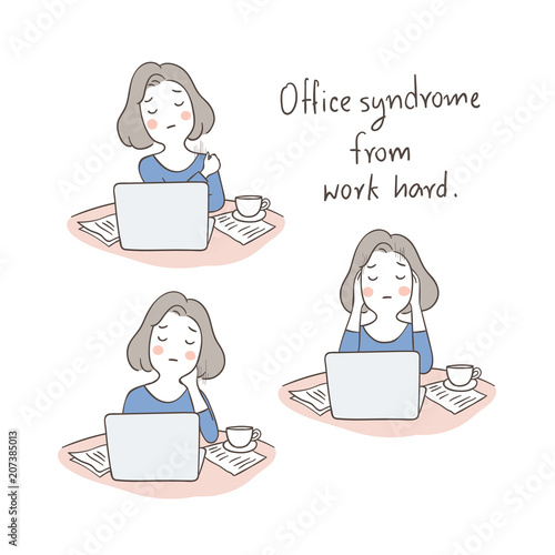 Vector character business woman pain work hard office syndrome