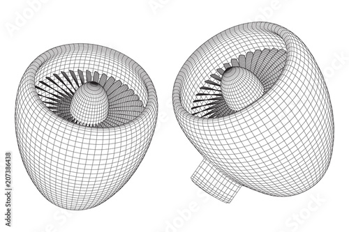 Turbo jet plane engine wireframe low poly mesh vector illustration