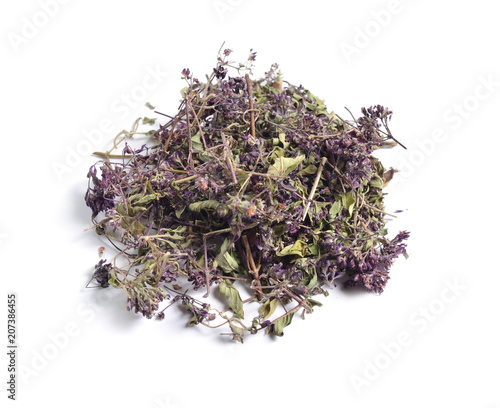 Dried medicinal herbs raw materials isolated on white. Origanum