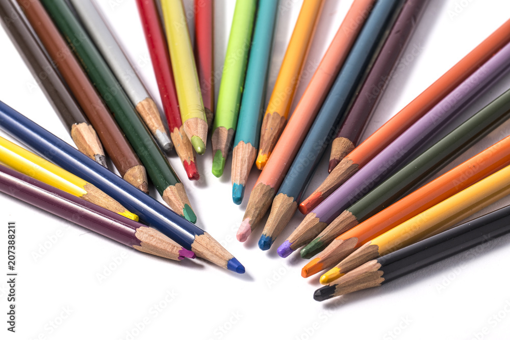 Color pencils isolated on white background.Close up. Color pencils isolated on white background.Close up.