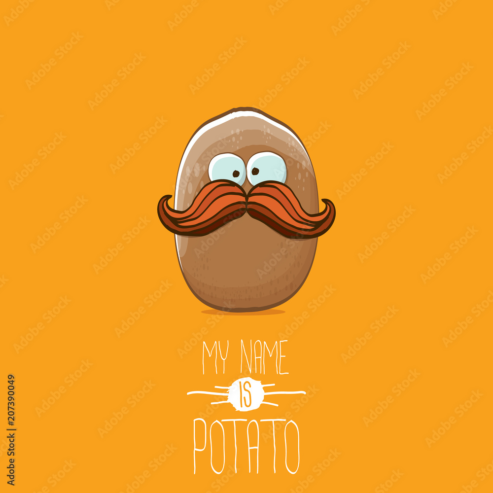 vector brown potato cartoon character isolated on orange background. My name  is potato vector concept illustration. funky summer vegetable food  character Stock Vector | Adobe Stock