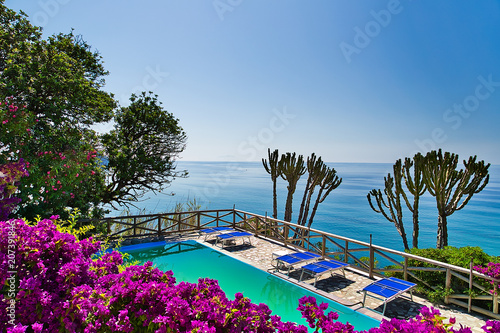 seascape from garden with pool