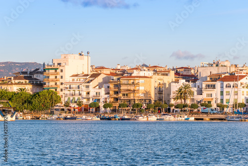 CAMBRILS  SPAIN - SEPTEMBER 16  2017  View of port and museu d Hist ria de Cambrils - Torre del Port. Copy space for text.