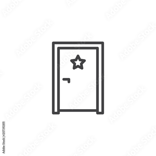 Dressing room door outline icon. linear style sign for mobile concept and web design. Door with star simple line vector icon. Symbol, logo illustration. Pixel perfect vector graphics