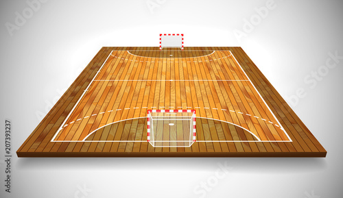 Perspective vector illustration of hardwood handball field, cort. Vector EPS 10. Room for copy
