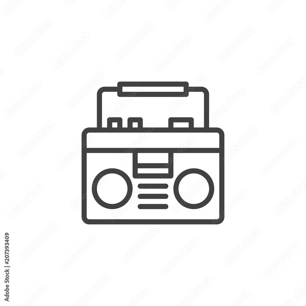Boombox outline icon. linear style sign for mobile concept and web design. cassette player simple line vector icon. Symbol, logo illustration. Pixel perfect vector graphics Boombox outline icon. linear style sign for mobile concept and web design. cassette player simple line vector icon. Symbol, logo illustration. Pixel perfect vector graphics