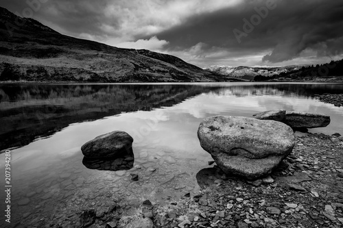 Dovestone Rocks and Water black and white