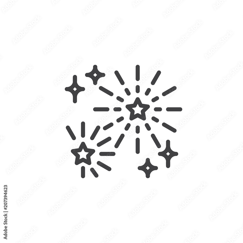 Fireworks outline icon. linear style sign for mobile concept and web design. Firework stars simple line vector icon. Symbol, logo illustration. Pixel perfect vector graphics - obrazy, fototapety, plakaty 
