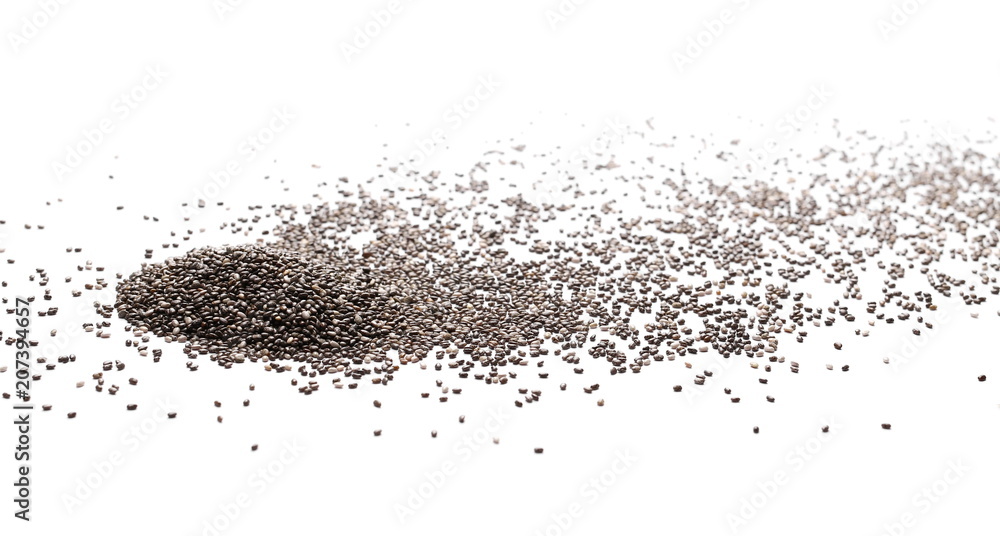 Chia seed pile isolated on white background