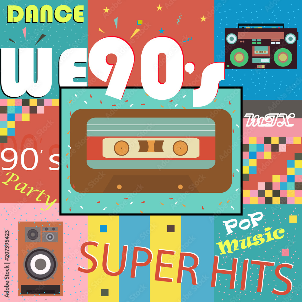 Retro-style club, background, fashion, pop music of the 90's and 80's, the  old night. Easy editable design for Memphis posters. Stock Illustration |  Adobe Stock