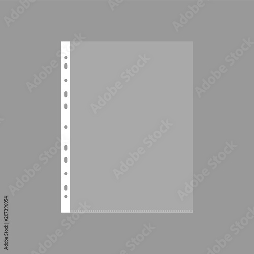 Empty Plastic Bag. Punched pocket. Business File. Sheet protector isolated on a transparent background. Vector illustration.
