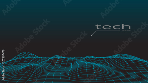 Abstract 3D Digital Grid Terrain Landscape Background