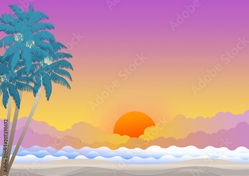 Coconut tree on sunshine and seascape background - Illustration