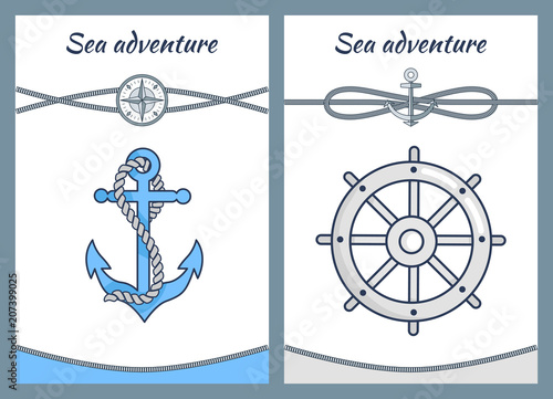 Sea Adventure Color Posters, Vector Illustration