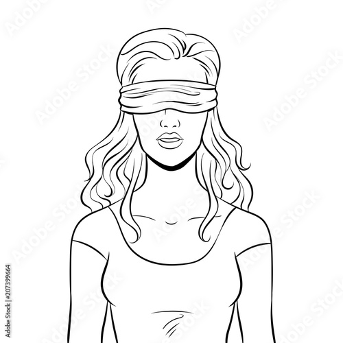 Blindfolded girl coloring vector illustration