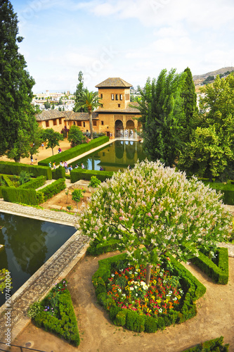 Gardens and palace of Partal, Alhambra in Granada, Andalusia, Spain photo