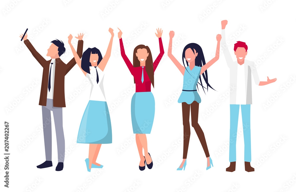 People Raising Their Hands on Vector Illustration