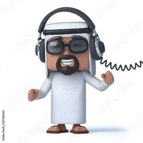 Vector 3d Arab wearing a pair of headphones