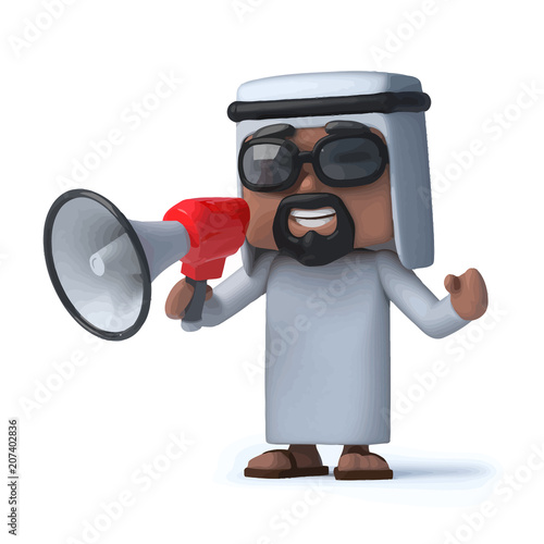 Vector 3d Arab speaking through a megaphone