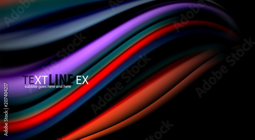 Fluid rainbow colors on black background, vector wave lines and swirls