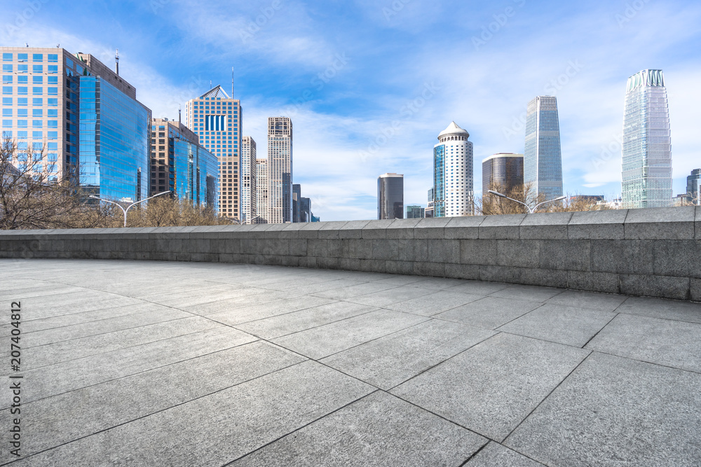empty square with city skyline
