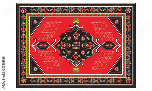 Persian carpet with tribal geometrical ornamental decoration. Persian rug concept vector.