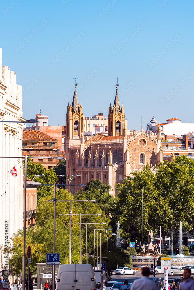 MADRID, SPAIN - SEPTEMBER 26, 2017: Church of St. Jerome the Royal (San Jeronimo el Real) - Roman Catholic church. Vertical.