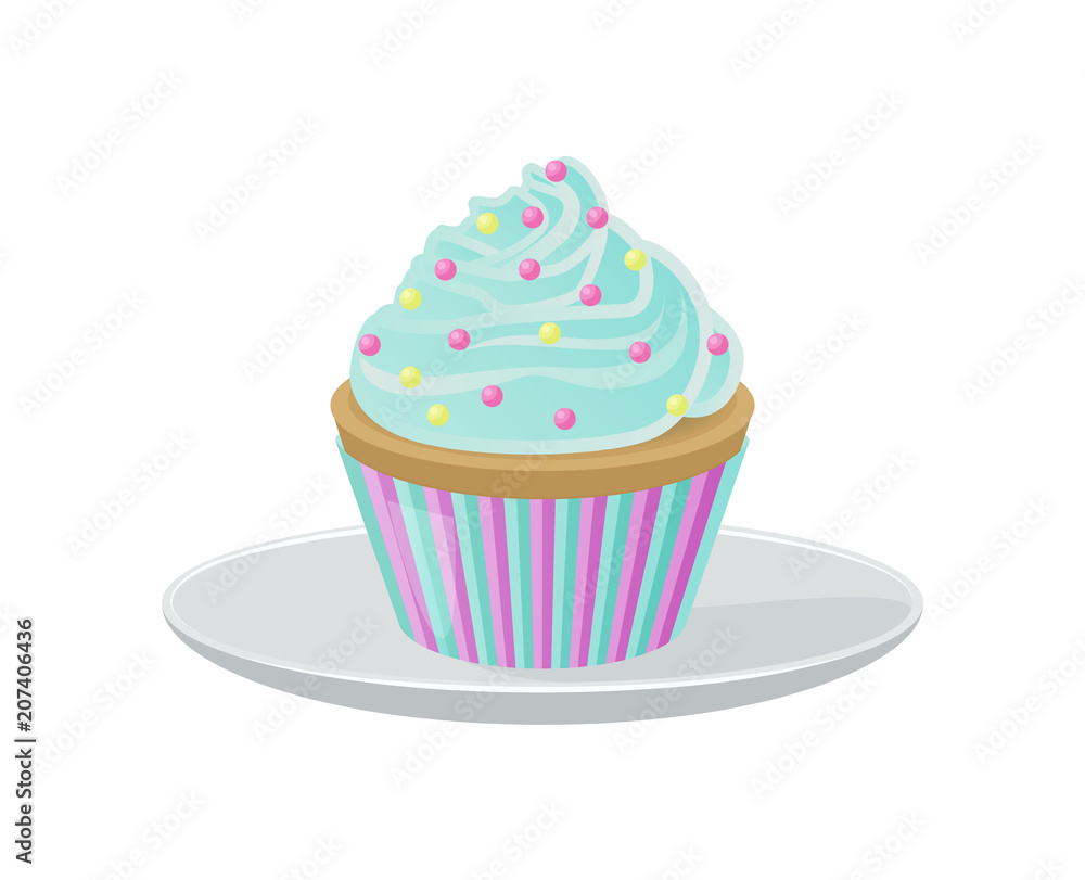 Cupcake with Blue Cream and Bright Round Sprinkles Cupcake with Blue Cream and Bright Round Sprinkles