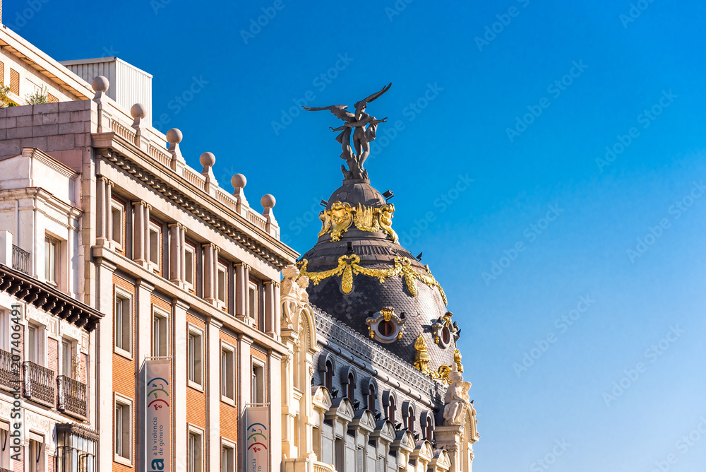 MADRID, SPAIN - SEPTEMBER 26, 2017: View of Metropolis building. Copy space for text.