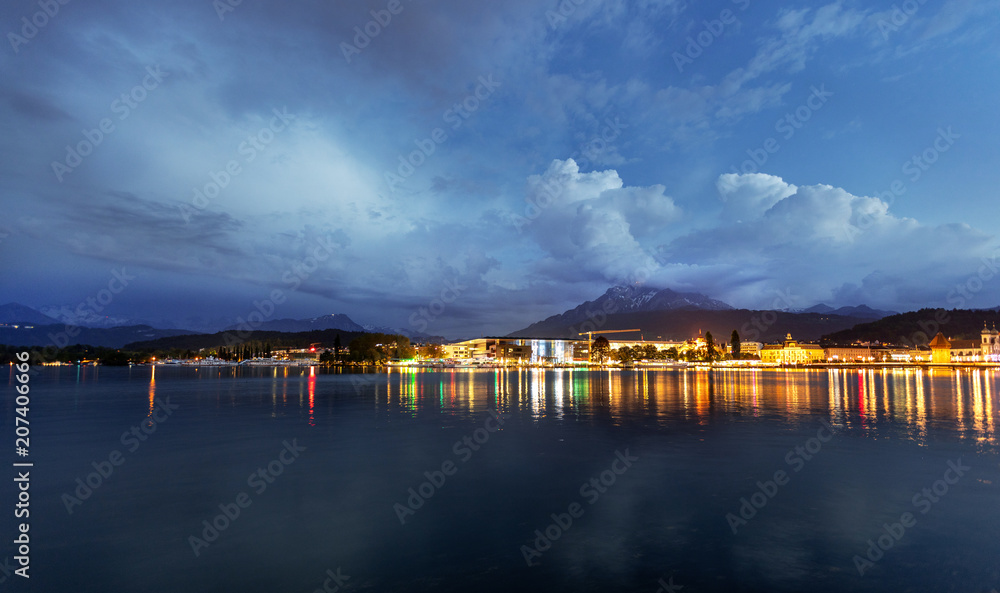 Obraz premium Mountain lake in the Alps at night. Lucerne at night.