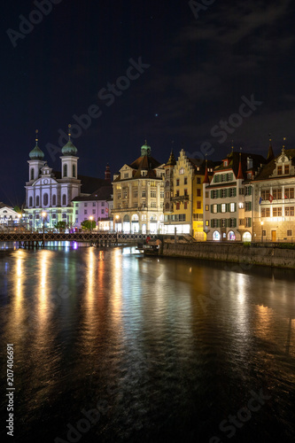 Mountain lake in the Alps at night. Lucerne at night.