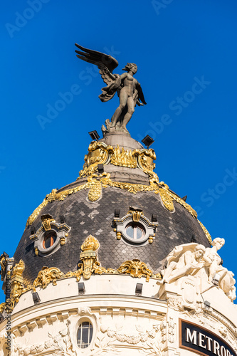 MADRID, SPAIN - SEPTEMBER 26, 2017: View of Metropolis building. Copy space for text. Vertical.