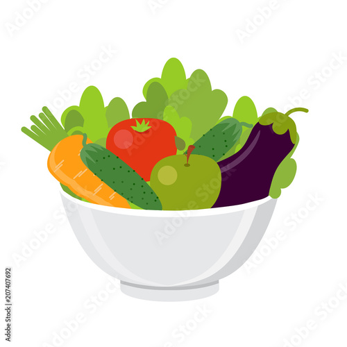 Vegetables on a plate. Healthy food concept. Vegan, vegetarian. Vector illustration.