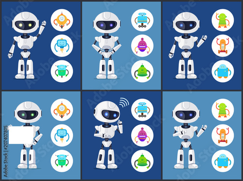 Robots of Modern Type Set Vector Illustration