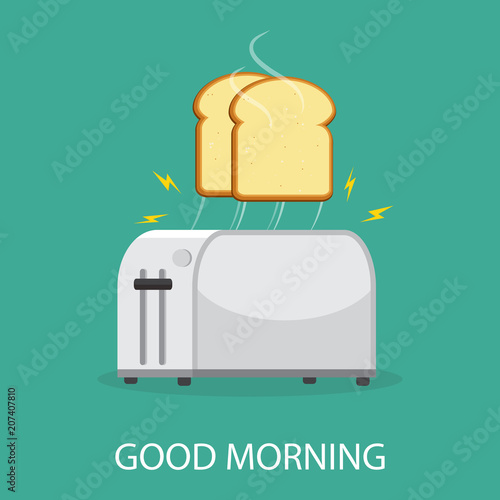Good morning concept. Toaster and bread toasts. Isolated on background. Vector illustration