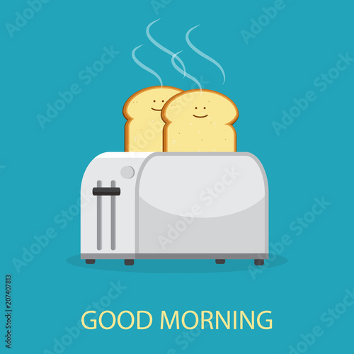 Good morning concept. Toaster and bread toasts. Isolated on background. Vector illustration