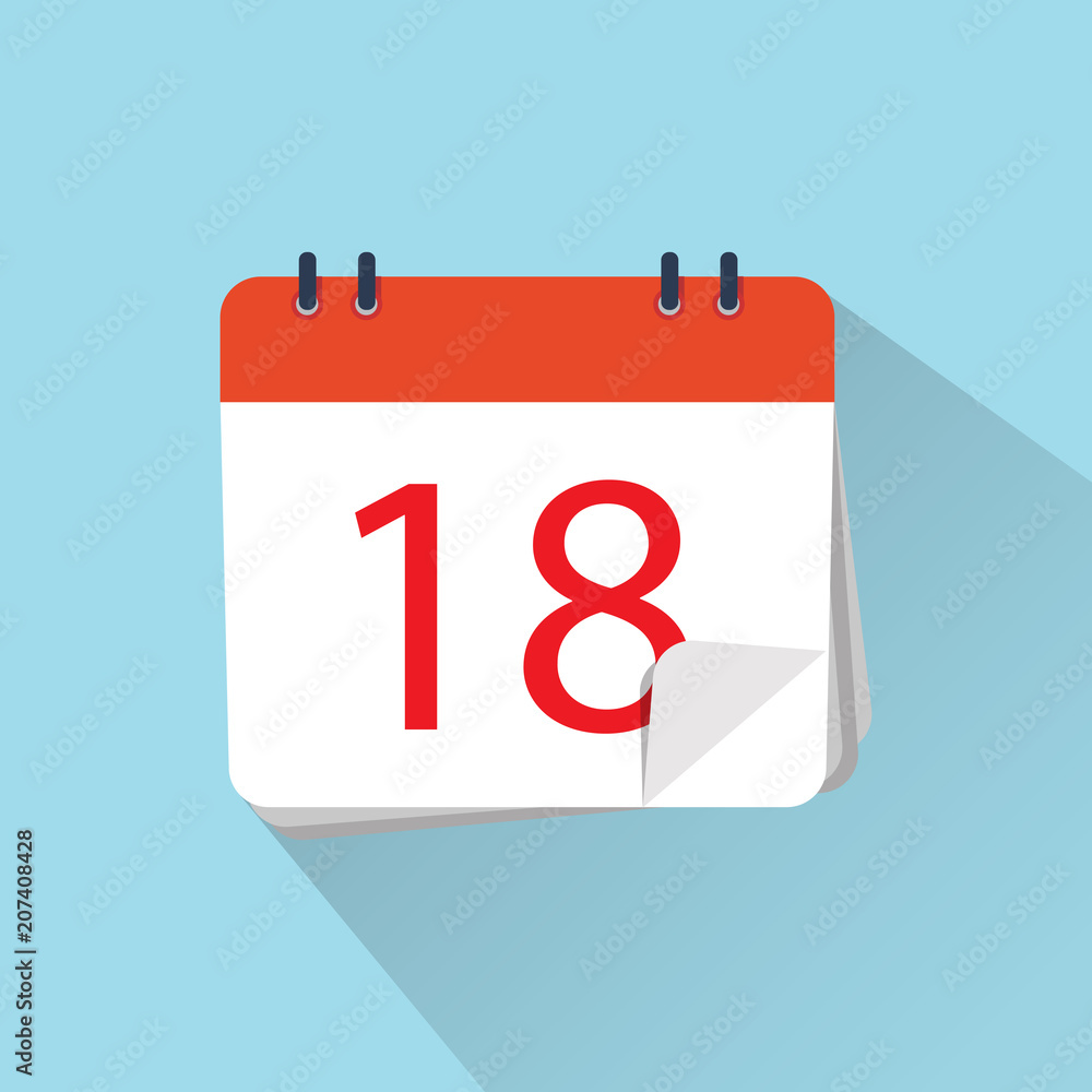 The 18th of the mounth. Vector illustration. Flat icon of calendar isolated on a background. The 18th of the mounth. Vector illustration. Flat icon of calendar isolated on a background.