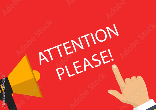 Vector illustration. Hand holding banner with pay attention please.