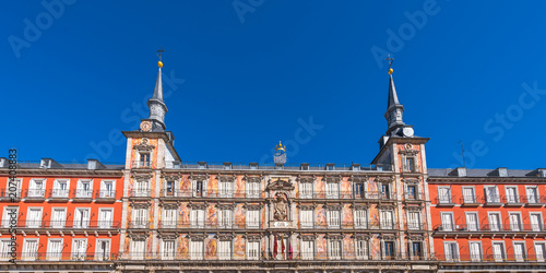 View of the building of the Plaza Mayor, Madrid, Spain. Copy space for text.