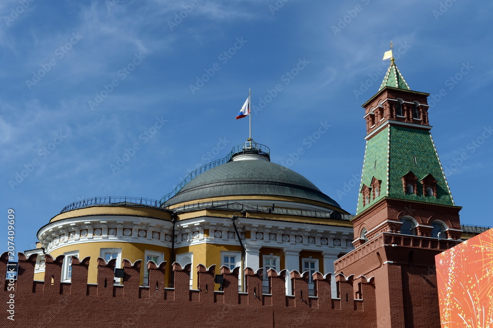 The Senate Tower of the Moscow Kremlin and the dome of the Senate building. Fragment.