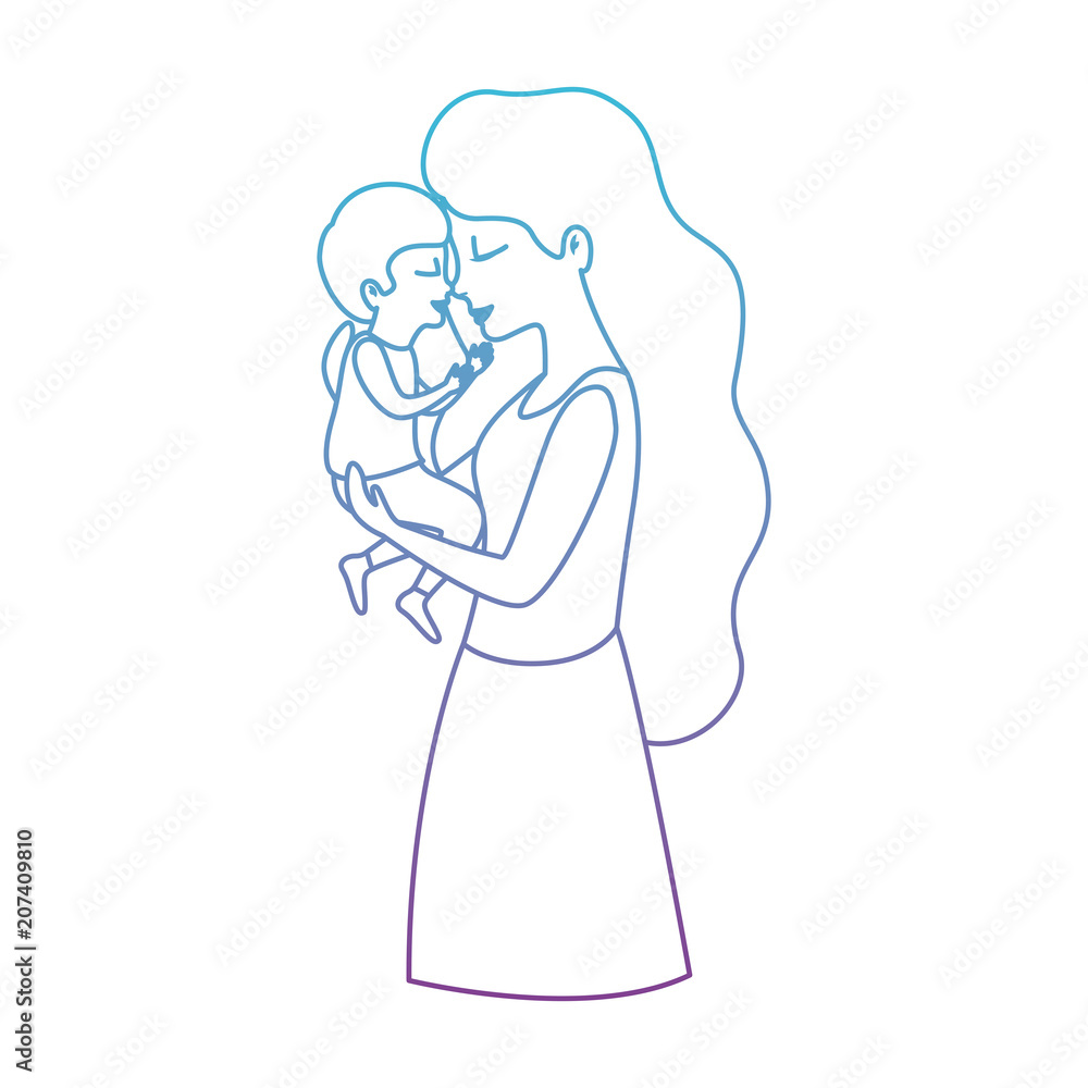 mother lifting son characters vector illustration design