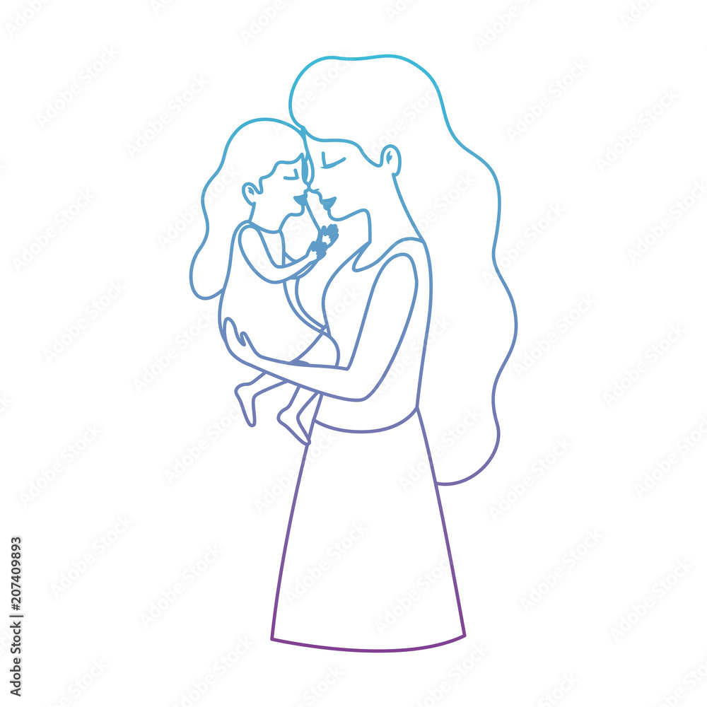 mother lifting daughter characters vector illustration design