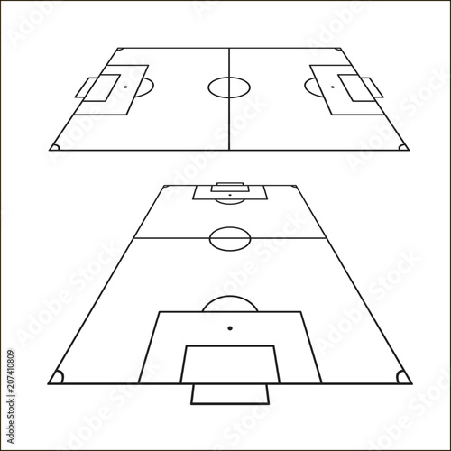 Sketch of soccer fields set. Football field design element. Soccer field top view template. Vector illustration isolated on white background
