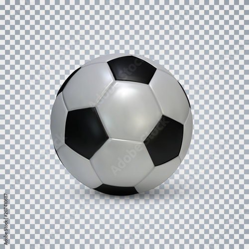 Soccer ball. Realistic football ball with shadow on transparent background. Vector illustration