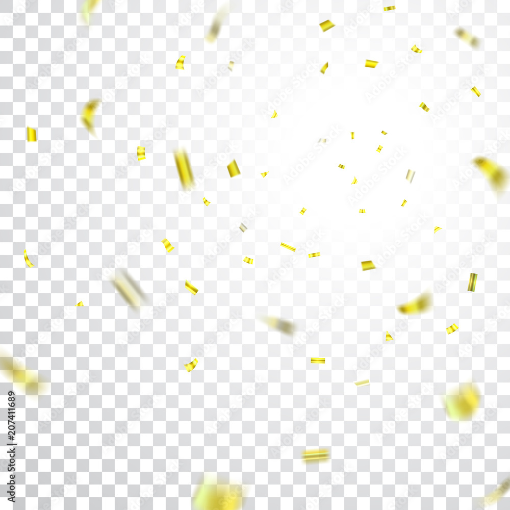 Gold confetti explosion celebration isolated on white transparent background. Falling golden confetti. Abstract decoration for party birthday, Christmas New Year confetti. Vector illustration